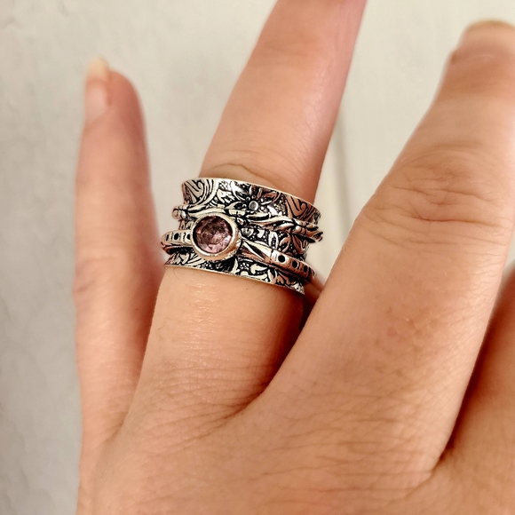 New Pink Topaz Silver Spinner Meditation Ring - Picture 2 of 8